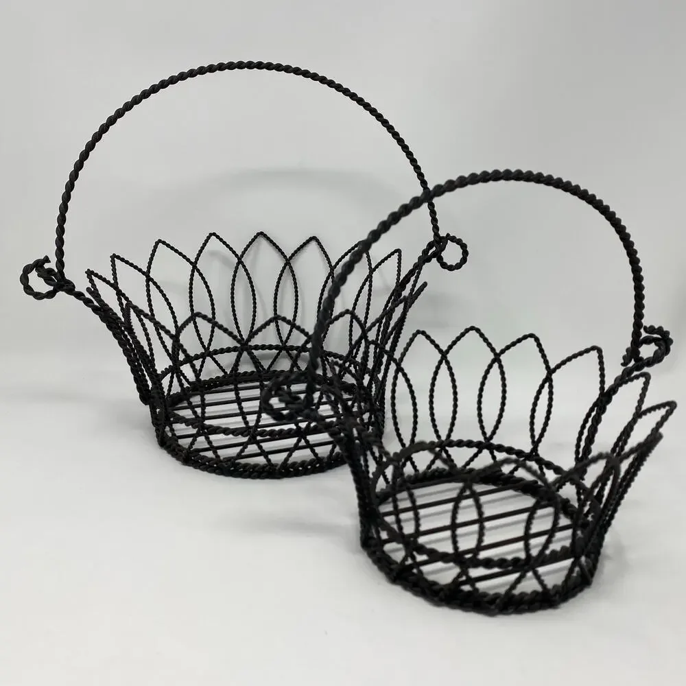 Set of 2 wire handle metal baskets vintage black
